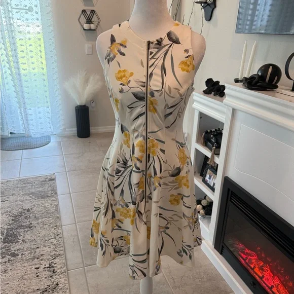 Bar III Yellow and Gray Fit and Flare Midi Dress - Picture 2 of 6